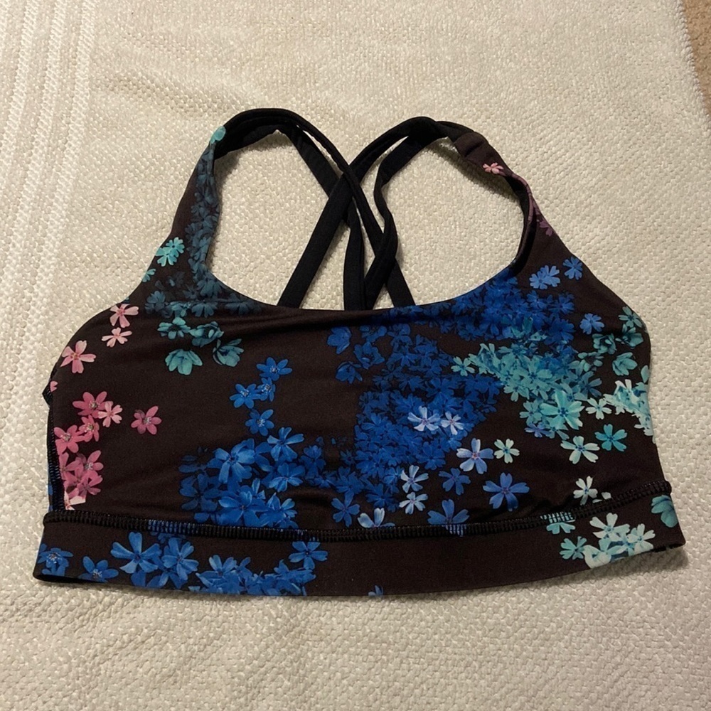 Lululemon Energy Bra Petal Pop Multi / Black Sports Bra Size 6 No Remova…​​​​